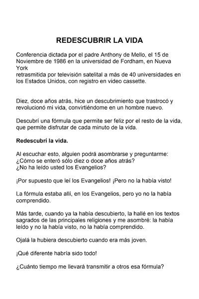 Portada del libro: Redescubrir La Vida Anthony De Mello