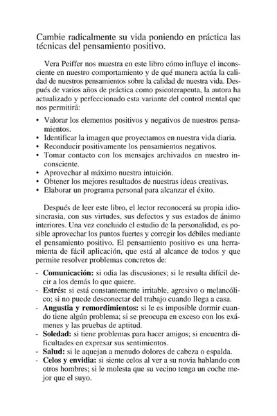 Portada del libro: Pensamiento Positivo Peiffer Vera