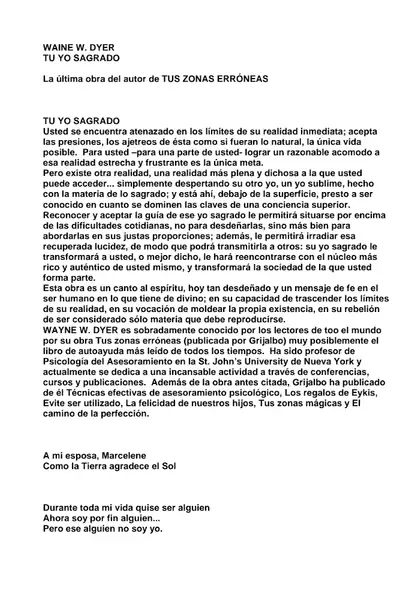 Portada del libro: Tu Yo Sagrado Wayne W Dyer