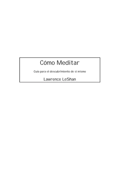 Portada del libro: Leshan, Lawrence CóMo Meditar