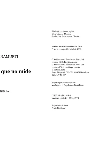 Portada del libro: La Mente Que No Mide