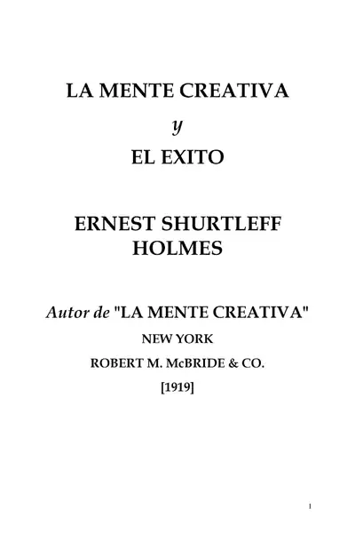 Portada del libro: La Mente Creativa Y El Exito Ernest Shurtleff
