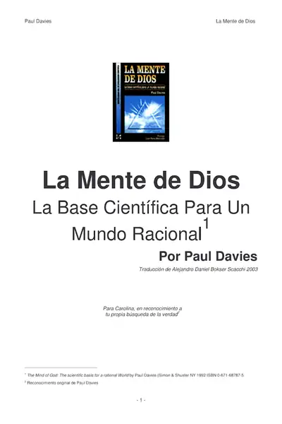 Portada del libro: La Mente De Dios Paul Davies