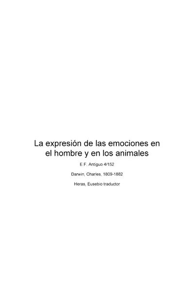 Portada del libro: La Expresion De La Emociones En El Hombre Y En Los Animales Charles Darwin