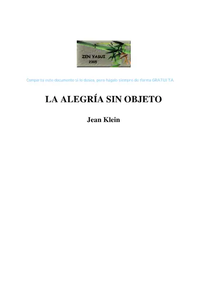 Portada del libro: La Alegria Sin Objeto Jean Klein