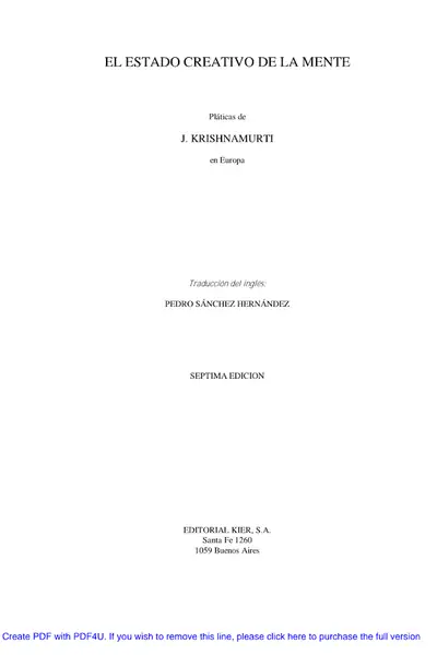 Portada del libro: Jiddu Krishnamurti El Estado Creativo De La Mente