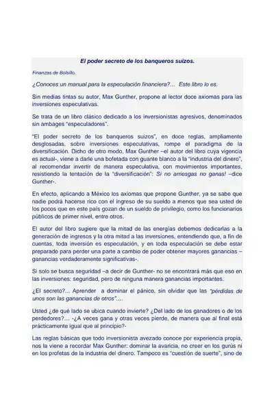 Portada del libro: El Poder Secreto De Los Banqueros Suizos Otros