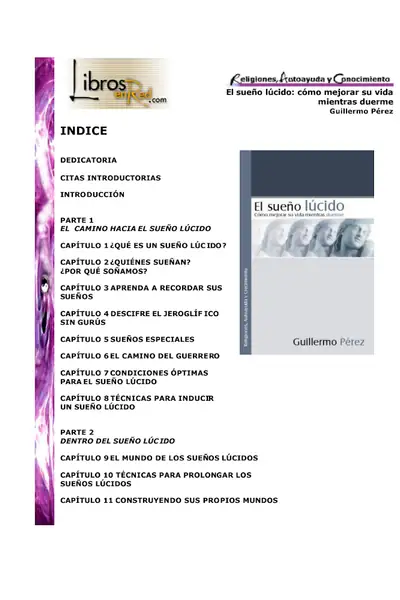 Portada del libro: El SueñO Lucido Como Mejorar Su Vida Mientras Duerme Guillermo Perez