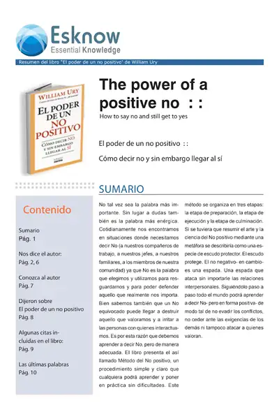 Portada del libro: El Poder De Un No Positivo William Ury