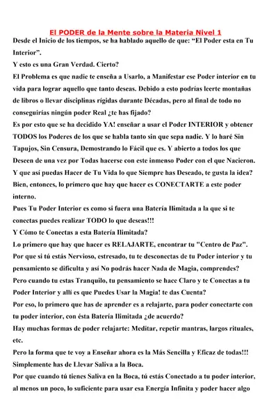 Portada del libro: El Poder De La Mente Sobre La Materia Nivel 1