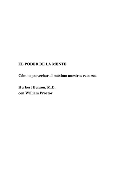 Portada del libro: El Poder De La Mente Benson Herbet