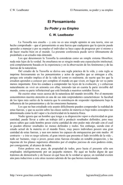 Portada del libro: El Pensamiento Su Poder Y Su Empleo Leadbeater