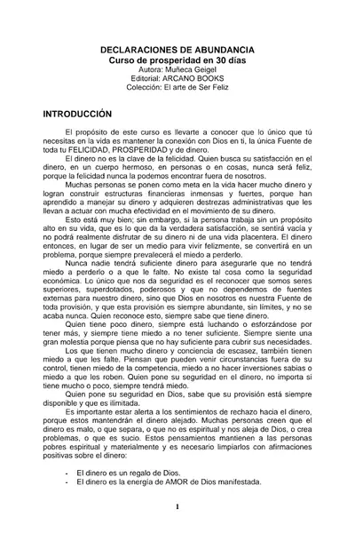 Portada del libro: Declaraciones De Abundancia MuñEca Geigel