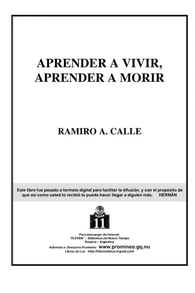 Portada del libro: Calle, Ramiro Aprender A Vivir, Aprender A Morir