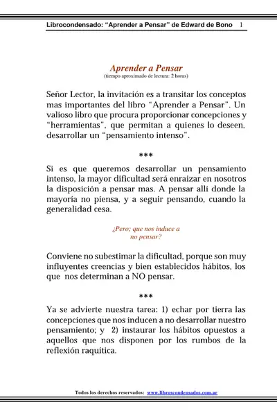 Portada del libro: Aprender A Pensar Edward De Bono