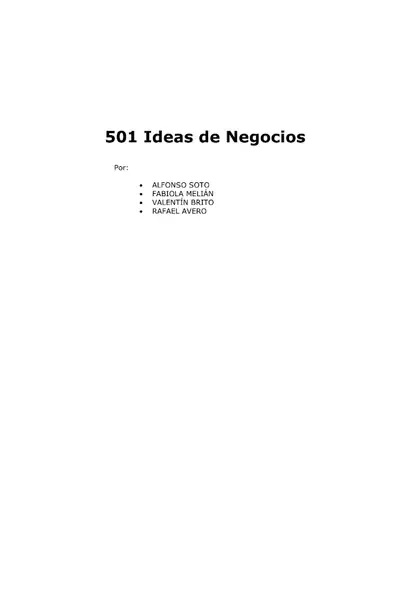 Portada del libro: 501 Ideas De Negocios Alfonso Soto Fabiola Melian