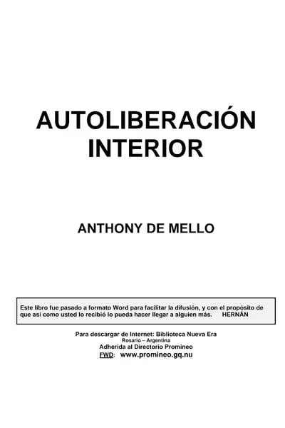 Portada del libro: Autoliberacion Interior Anthony De Mello