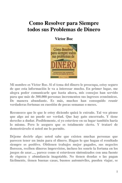 Portada del libro: Como Resolver Para Siempre Todos Sus Problemas De Dinero Victor Boc