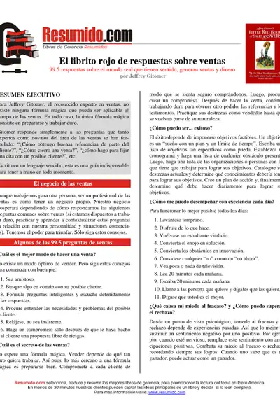 Portada del libro: El Librito Rojo De Respuestas Sobre Ventas Resumen