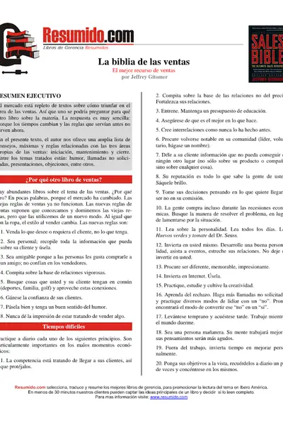 Portada del libro: La Biblia De Las Ventas Resumen