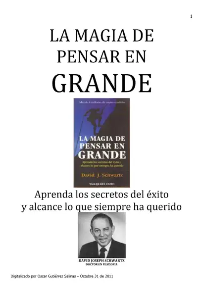 Portada del libro: La Magia De Pensar En Grande David J Schwartz