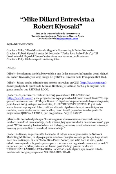 Portada del libro: Mike Dillard Entrevista A Robert Kiyosaki