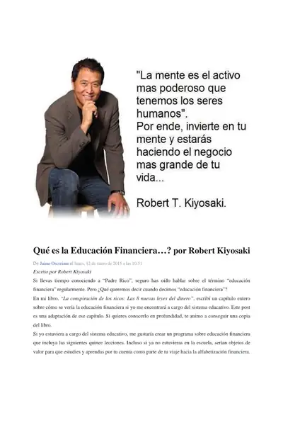 Portada del libro: Que Es La Educacion Financiera Robert Kiyosaki