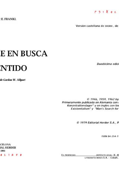Portada del libro: El Hombre En Busca De Un Sentido