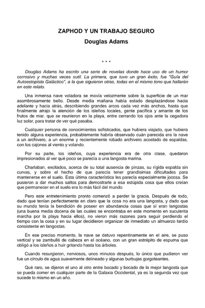 Portada del libro: Adams, Douglas Zaphod Un Trabajo Seguro
