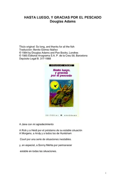 Portada del libro: Adams, Douglas Hasta Luego Y Gracias Por El Pescado