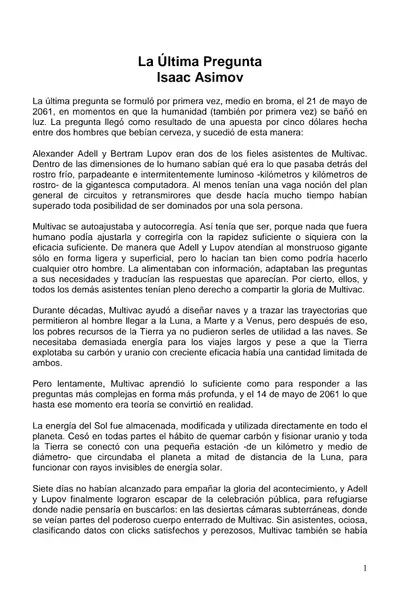 Portada del libro: Asimov, Isaac La úLtima Pregunta