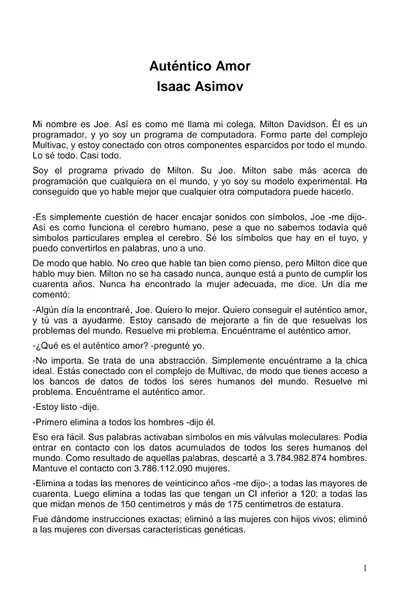 Portada del libro: Asimov, Isaac AutéNtico Amor