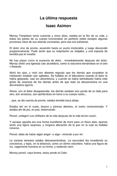 Portada del libro: Asimov, Isaac La Ultima Respuesta