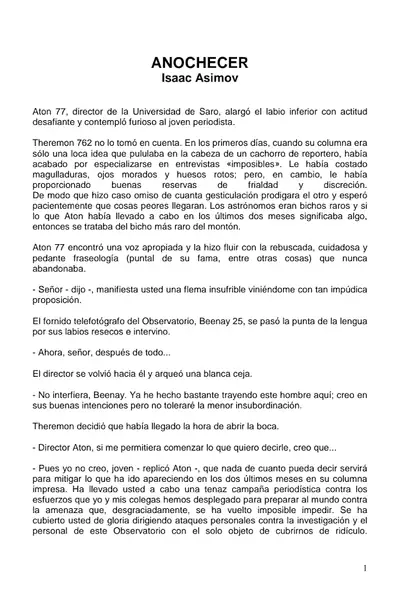 Portada del libro: Asimov, Isaac Anochecer