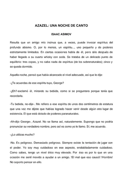 Portada del libro: Asimov, Isaac Azazel Una Noche De Canto