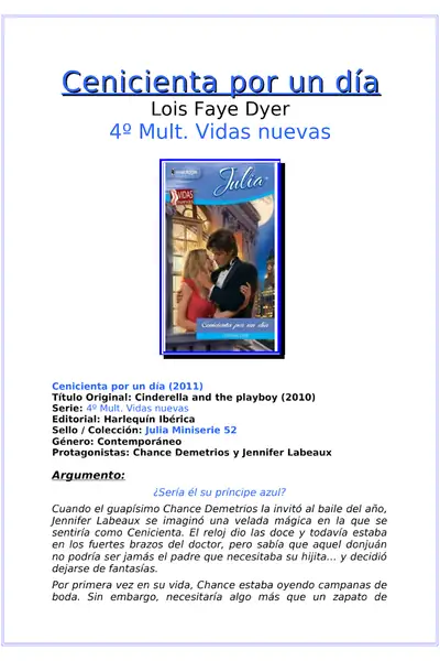 Portada del libro: Lectura Corta Cenicienta Por Un Dia