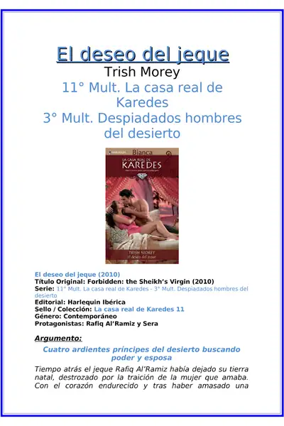 Portada del libro: Lectura Corta Karedes El Deseo Del Jeque