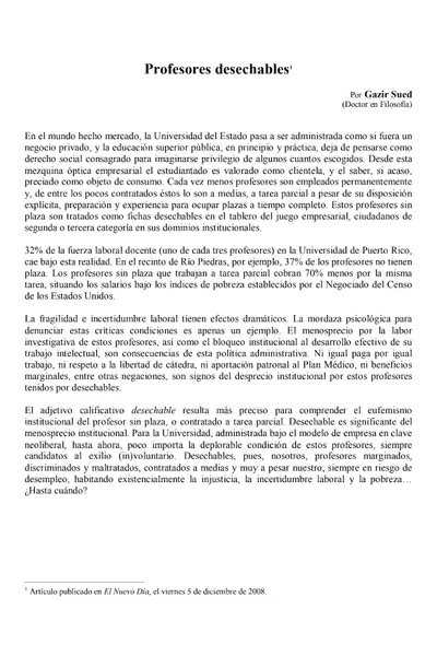 Portada del libro: 1 Profesores Desechables Por Gazir Sued