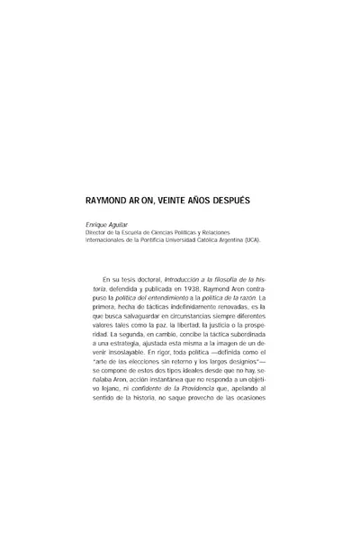 Portada del libro: Raymond Aron Veinte Anos Despues