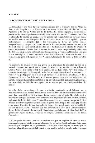 Portada del libro: Marx, Dominacion Britanica En India
