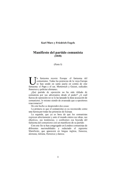 Portada del libro: Manifiesto Comunista, 1ra Parte