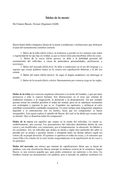 Portada del libro: Bacon, Idolos De La Mente