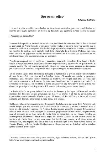 Portada del libro: Ser Como Ellos 1