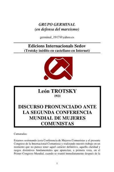 Portada del libro: 1921 Discurso Mujeres Com