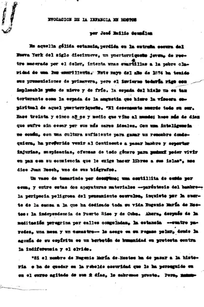Portada del libro: Evocacion De La Infancia De Hostos