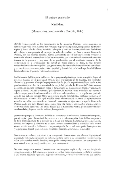 Portada del libro: Marx, El Trabajo Enajenado