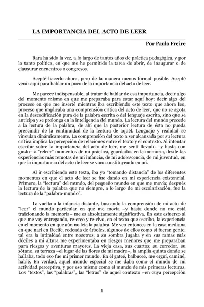 Portada del libro: Freire, El Acto De Leer