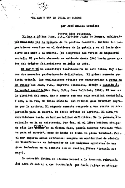 Portada del libro: El Mar Y Tu De Julia De Burgos