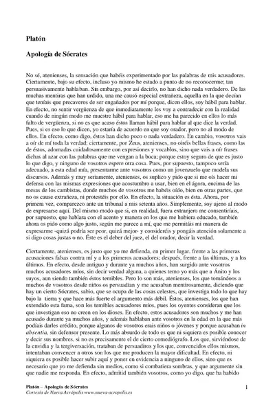 Portada del libro: Platon Apologia De Socrates