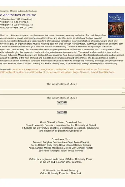 Portada del libro: Roger Scruton The Aesthetics Of Music
